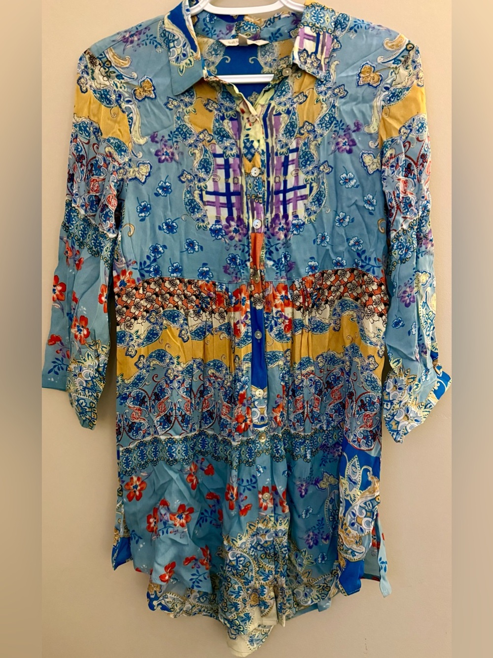 Soft Surroundings Bouquet of Roses Tunic Mixed Print Blouse Sz Small